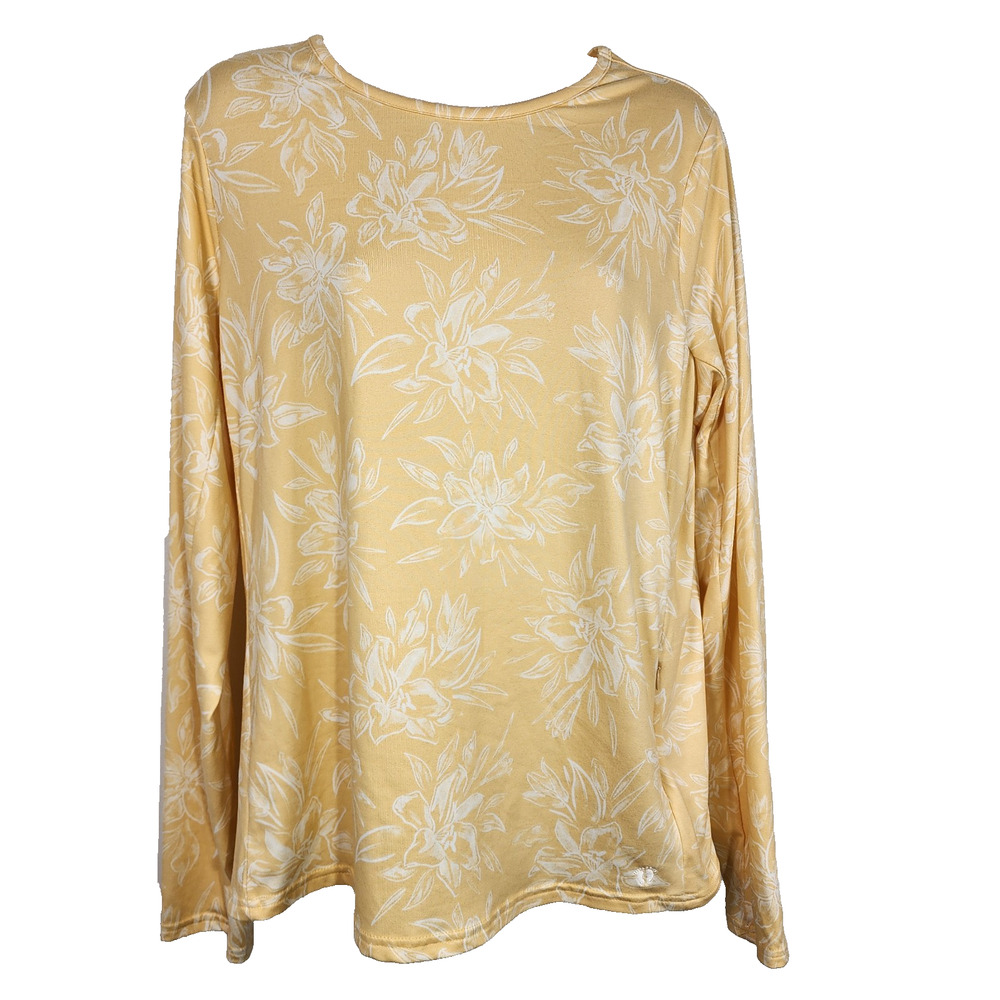 Hang Ten Women Floral UPF 50+ Long Sleeve Tee Yellow Large Rash Guard Zip Pocket